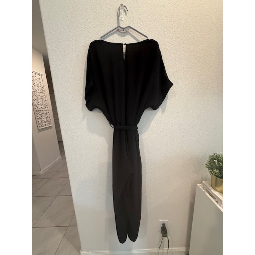 PRETTYGARDEN Womens Black Short Sleeve Wrap V-Neck Belted Wide Leg Jumpsuit XL - Picture 2 of 4